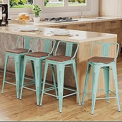 Alunaune 24" Swivel Metal Bar Stools Set of 4