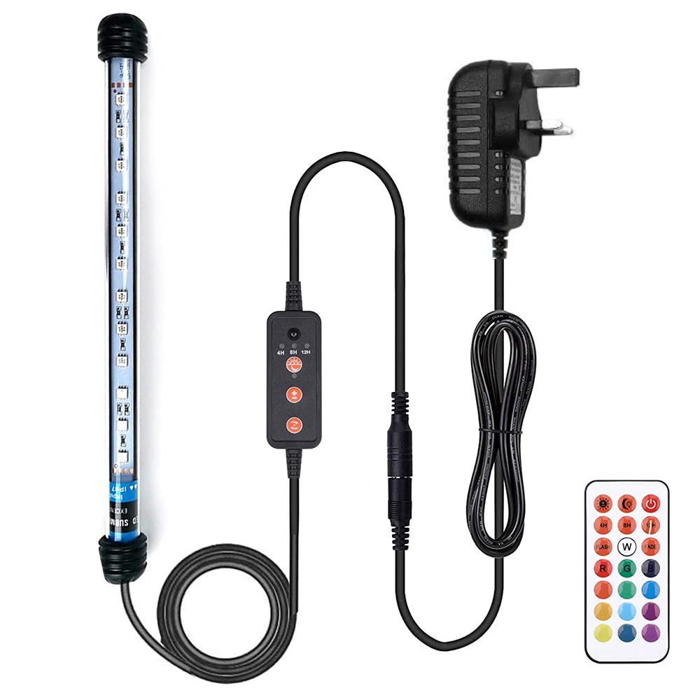 VARMHUS Submersible LED Aquarium Light,Fish Tank Light with 3 Stage Timer Auto Turn On/Off and Remote Controller Custom Adjusts 13 Colors and Brightness,24/7 Cycle (28cm, RGB)