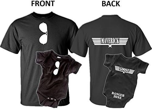 Maverick Goose, Father Son T-Shirt Set (Adult Medium / 12 Month Bodysuit, Black)