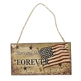Tinksky Fourth of July Party Stars and Stripes FOREVER Hanging Sign Decoration Fiberboard for Independence Day Party Decorations