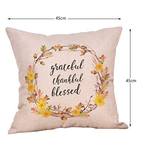 Muhuyi Set of 4 Fall Pillow Covers Autumn Theme Farmhouse Decorative, Fall Garland Throw Pillow Covers 18 x 18 Inch for Halloween and Thanksgiving Home Decoration