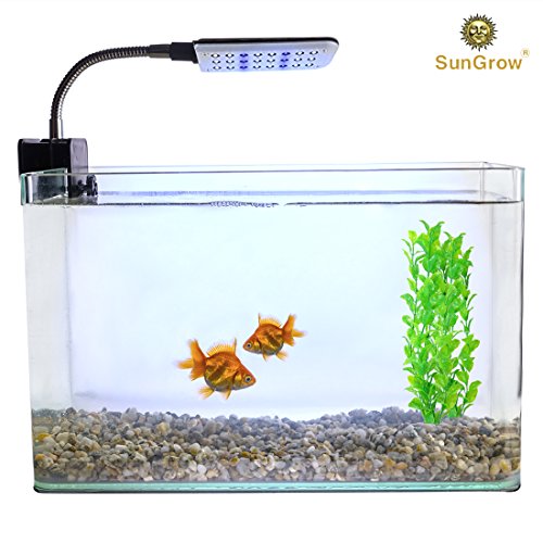 SunGrow White and Blue Colored LED Light for Aquariums and Terrariums, LED Bulbs, Switch Button to Choose Light Color, Flexible Metal Arm to Adjust Lighting, Illuminate Fish Tank with Low Radiation