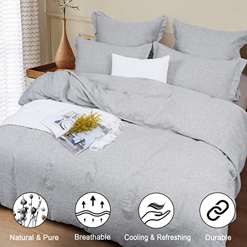 PHF 100 Linen Duvet Cover Set King, Washed Soft French Flax Linen