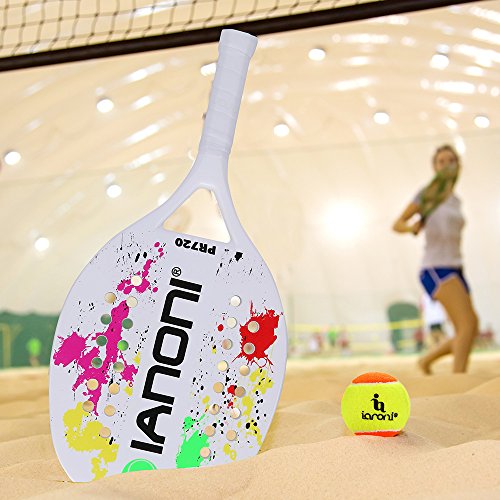 ianoni Beach Tennis Racket Carbon Paddle Fiber Grit Face with EVA Memory Foam Core Beach Tennis Raquet (White)