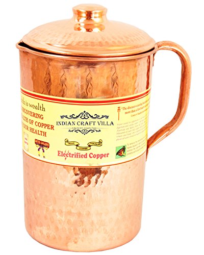 Indian 2.1L Handmade Copper Hammered Jug Pitcher Pot (7.5x4.8-inch)