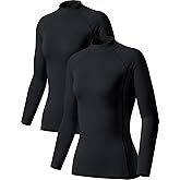 TSLA Women's Thermal Long Sleeve Tops, Mock Turtle & Crew Neck Shirts, Fleece Lined Compression Base Layer