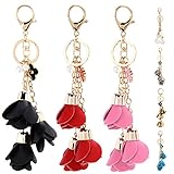 Funbase PU Rose Flower Tassel Keychain Keyring Charm Handbag Purse Pendant