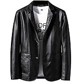 Rayiisuy Men's Black Faux Leather Blazer - Slim Fit, Casual, Business Casual, Size XL