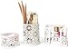 Blu Monaco White Desk Organizer for Women - 3 Piece Desk Accessories Set - Paper Clip-Accessory Tray, Sticky Note Holder, Pen Cup - White Floral Sunflower Pattern