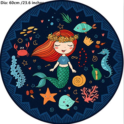 Wellgoods Bedroom Carpet Rug Round Rugs Carpets Cartoon Comic Carpet Play Mat Mermaid Princess Area Rugs -60cm /23.6 inches