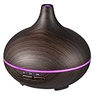 VicTsing 150ml Mini Aroma Essential Oil Diffuser, Wood Grain Cool Mist Humidifier for Office Home Study Yoga Spa, 14 Color Lights(Dark Brown)