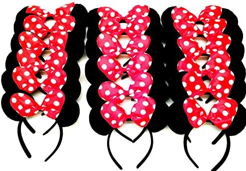 24 pc Mickey Mouse Ears Solid Black and Bow Minnie Headband for Boys and Girls Birthday Party (USA seller)