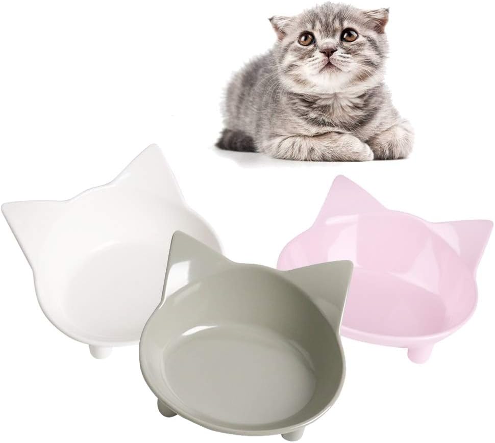Cat Bowl Cat Food Bowls Non Slip dog Dish Pet Food Bowls Shallow Cat Water Bowl Cat Feeding Wide Bowls to Stress Relief of Whisker Fatigue Pet Bowl of Dogs Cats Rabbits Puppy(Safe Food-grade Material)