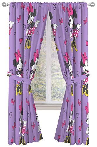 Jay Franco Disney Minnie Mouse Purple Love 84" inch Drapes 4 Piece Set - Beautiful Room DÃ©cor & Easy Set up - Window Curtains Include 2 Panels & 2 Tiebacks (Official Disney Product)