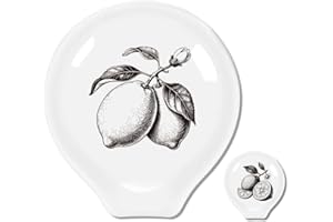 ANATTASOUL 2Pcs Coffee Ceramic Spoon Rest Lemons Pattern 3.34"x3.54" Cute Spoon Holder, Heat Resistant Utensil Holder for Cof