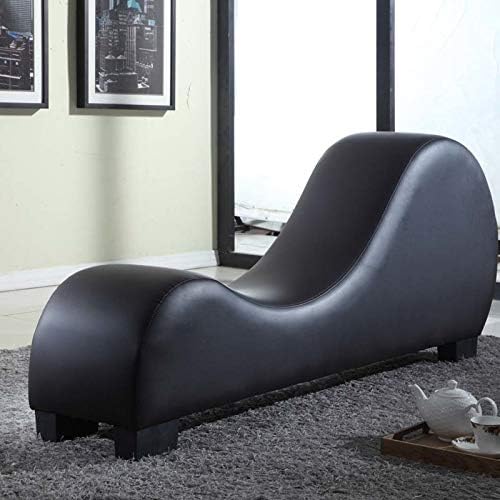 Chaise Lounge Chair - Modern Lounger for Yoga, Exercise or Stretching - Bonded Faux Leather Upholstery (Black)