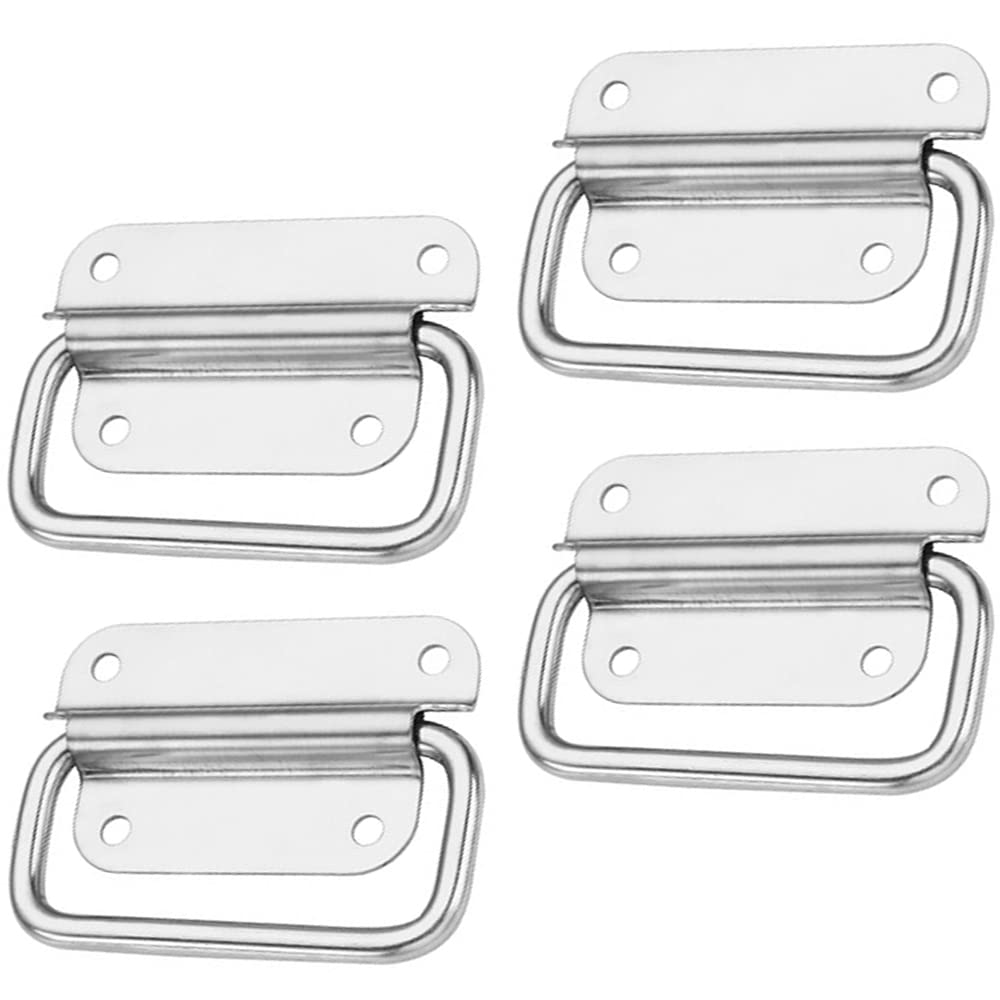 FDDD 4 Pieces Pull Sturdy Chest Handles, Handles for Toolbox, Stainless Steel Toolbox Chest Ring Pull Handle, Folding Handles, Easy to Install for Storage Cabinets, Drawers, Cabinet Handles (Silver)