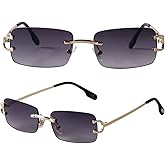 SDINM Rimless Sunglasses for Men Women Fashion Small Narrow Rectangle Sun Glasses Shades 90s Eyewear