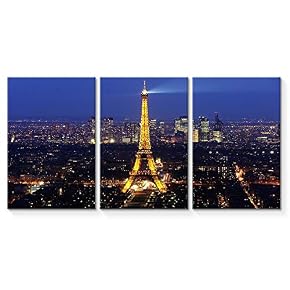 3 Piece Canvas Wall Art for Living Room Bedroom Home Artwork The Eiffel Tower Paintings Ready to Hang - 16"x24" x 3 Panels