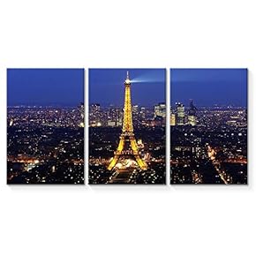 3 Piece Canvas Wall Art for Living Room Bedroom Home Artwork The Eiffel Tower Paintings Ready to Hang - 16"x24" x 3 Panels