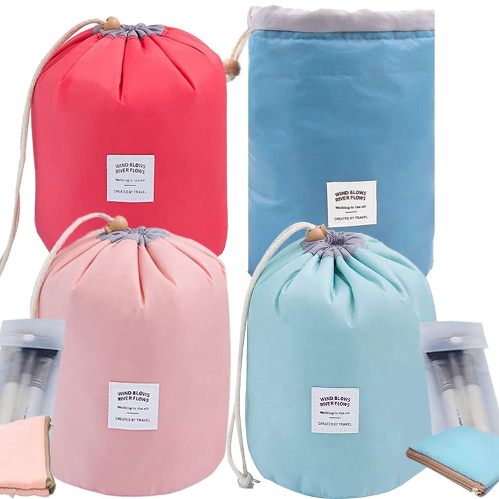 Makeup Bags Portable Drawstring Cosmetic Bag for Women Foldable Large Travel Toiletry Organizer Bag, 4 Colour Group