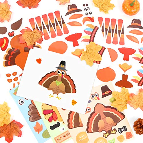 Koogel 15pcs Thanksgiving Stickers for Kids, Thanksgiving Party Activities Thanksgiving Turkey Game Turkey Stickers for Thanksgiving Party Games Children DIY Creation Thanksgiving Party Decoration