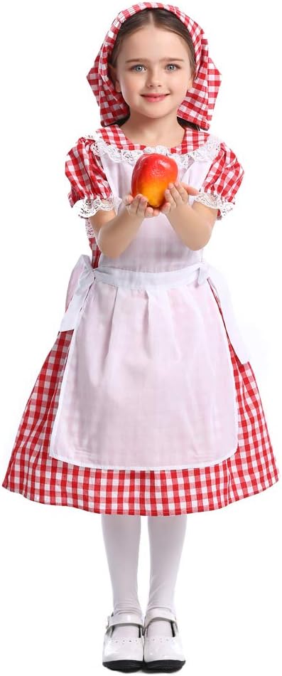 Girls' Colonial Costume, Pioneer Dress,Pilgrim for Girls with Bonnet