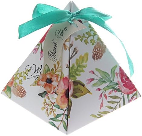 Anndeeson 50pcs Creative Triangle Candy Gift Box with Ribbons Wedding Party Favors