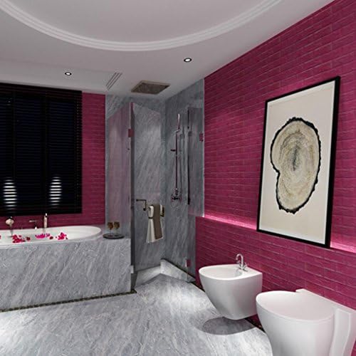 Brick Wallpaper, Aogetesi PE Foam 3D Wallpaper DIY Wall Decor Embossed Brick Stone (Hot Pink)