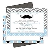 15 Mustache Thank You Cards with Grey Envelopes Stationery for Boys Baby Shower Dapper Chevron Stripes