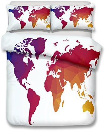 FASHION WORLD MAP pattern series 3D Bedding Set Print Duvet cover set lifelike bed sheet #2 (6, Double)