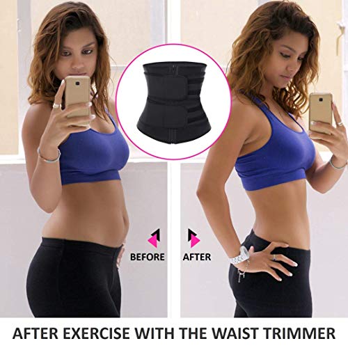 DEYACE Women's Waist Trimmer, Latex-Free Neoprene Waist Trainer Corset for Weight Loss, Steel Boned Sauna Sweat Belt Sport Girdle Body Shaper (Black, L)