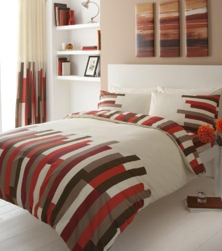 GoldStar® Blocks Cream Red Double Size Duvet Cover Bedding Set