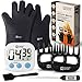 Smoker Gloves, Meat Claws, Thermometer, Timer, Brush | BBQ Grill Gloves with Dual Layer | Extreme Heat Resistant | No.1 Non-Slip Waterproof Silicone Oven Mitts | Smoker Accessories Kit Tools (Black)
