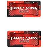 Harley Quinn Face Head with Name and Logo Batman DC Comics Auto Car Truck SUV Vehicle Universal-fit License Plate Frame - Plastic - PAIR