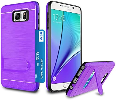 Note 5 Case, Zectoo Galaxy Note 5 Wallet Case Card Holder Slot Dual Layer Protective Cover Anti-Scratch Hard Shell Shock Absorbing w/Kickstand Tough Armor Case for Samsung Galaxy Note 5 N920 - Purple