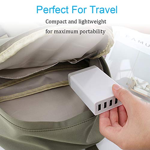 USB Charger 5-Port Desktop USB Charging Station with Multiple Port, 40W 8A Desktop USB Charging Station for Multiple Devices, Black Portable 5 Port USB Wall Charger for Cellphone, Tablet, Android Phon