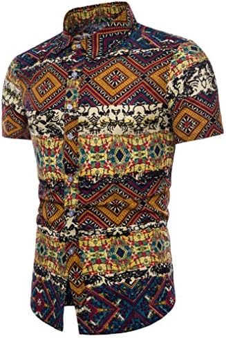 Qisc Mens Tops Men's Vintage Floral Print Button Down Short Sleeve Shirt Tops Blouse (XXXXL, Yellow)