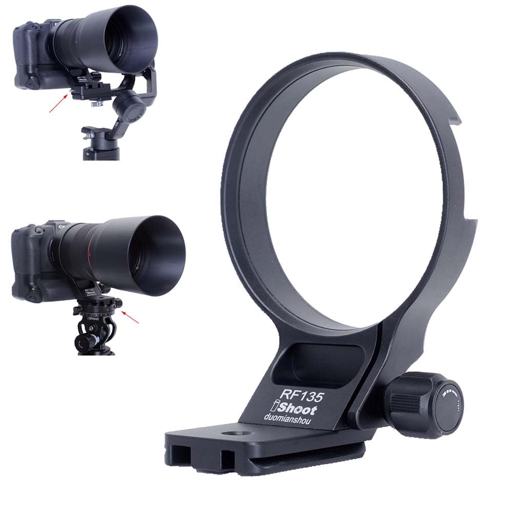 iShoot Metal Lens Collar Tripod Mount Ring Compatible with Canon RF 135mm f/1.8 L IS USM & Arca Fit Stabilizer, Lens Support Holder Bracket Bottom is Arca-Swiss Fit Quick Release Plate Dovetail Groove