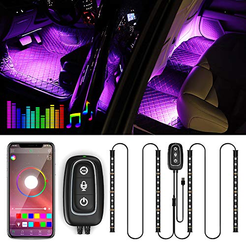 VIDEN AB-24 Upgrade Interior Strip APP Controlled, Waterproof with 4pcs 48 LEDs,Multi DIY Colour Music Sound-Activated, USB Port Car Charger Light Bar,DC 5V…, 4 Pack