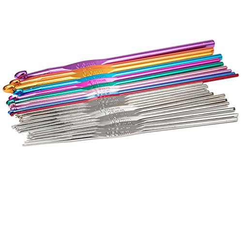 Cutebox 22pcs Mixed Aluminum Handle Crochet Hooks, Ergonomic Knitting Knit Needles, Weave Yarn Set, 0.6~6.5mm