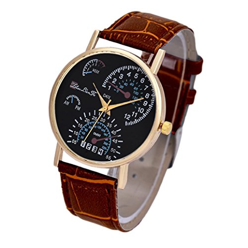 Hemlock Men's Retro Business Watches PU Leather Band Quartz Wrist Watches Brown