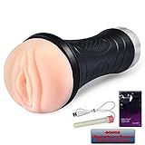 Pure Cell, Dial up Vibration Realistic Ribbed Tunel Male Masturbator Adult Sex Toy w/ Bonus Lubricant and Heater, Black