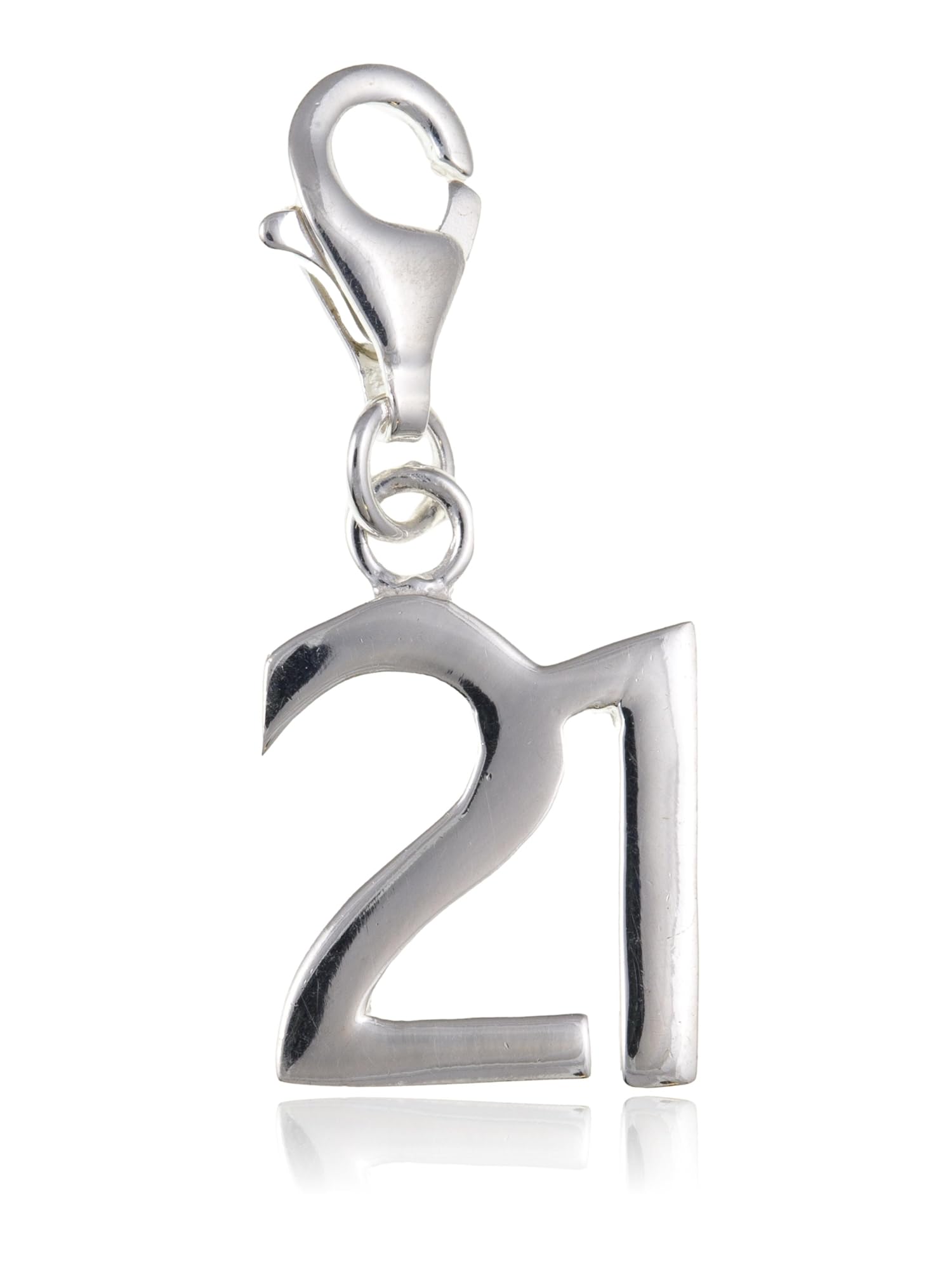 Age 21 Sterling Silver Clip On Charm Pendant with Lobster Clasp for Women Ladies Girls - Compatible with Thomas Sabo Charms Bracelet - Women's Clasp Charms. BU1368