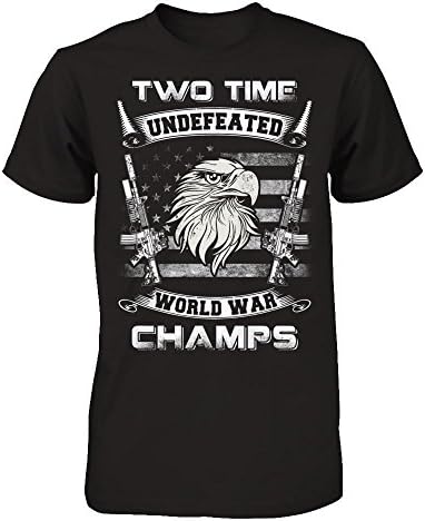 TeesCentury Men's Ww1 Ww2 Champions 2 Time Undefeated World War Champs Gildan - Short Sleeve Tee (Black,5XL)