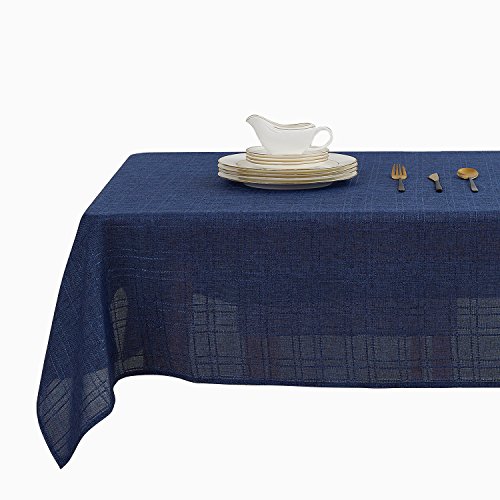 Deconovo Decorative Checkered Faux Linen Rectangular Table Cloth Waterproof Wrinkle Resistant Tablecloth for Wedding 54x102 Inches Navy Blue