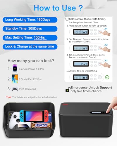 iDiskk Safe Timed Lock Box, Phone Lock Box with Timer, Disconnect Phones, Standard Self-Controlled Timer Lock Box -Black