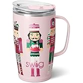 Swig Life 18oz Travel Mug, Insulated Tumbler with Handle and Lid, Travel Coffee Mug, Cup Holder Friendly, Stainless Steel 18 oz Tumbler, Nutcracker Insulated with Lid (Sugar Plum Soldiers)