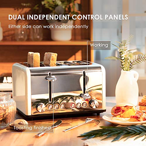 Toaster 4 Slice, CUSIBOX Retro Stainless Steel Extra Wide Slots Toaster