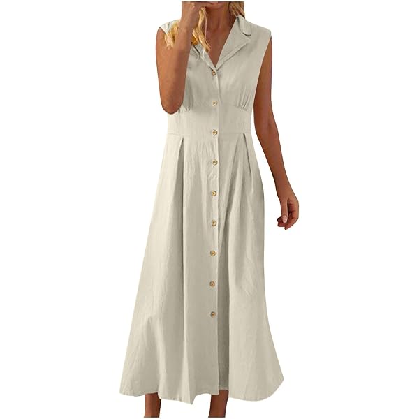 Amazon.com: Sundress with Pockets Casual Spring Summer Dresses for Women  2025 Cotton Linen Short Sleeve Midi Dress Flowy Dresses Beige : Clothing,  Shoes & Jewelry